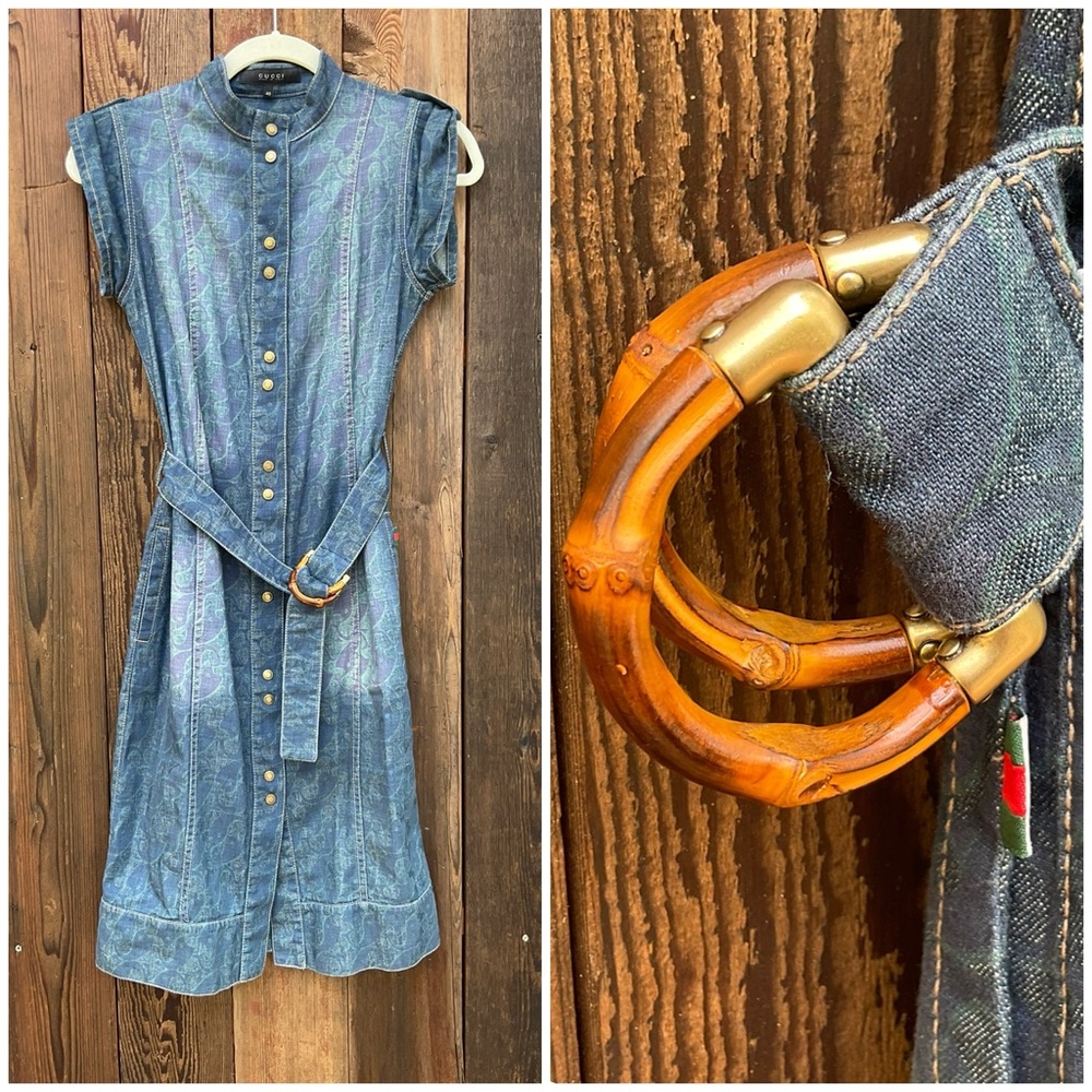 Gucci Blue Denim Dress with Bamboo Accents